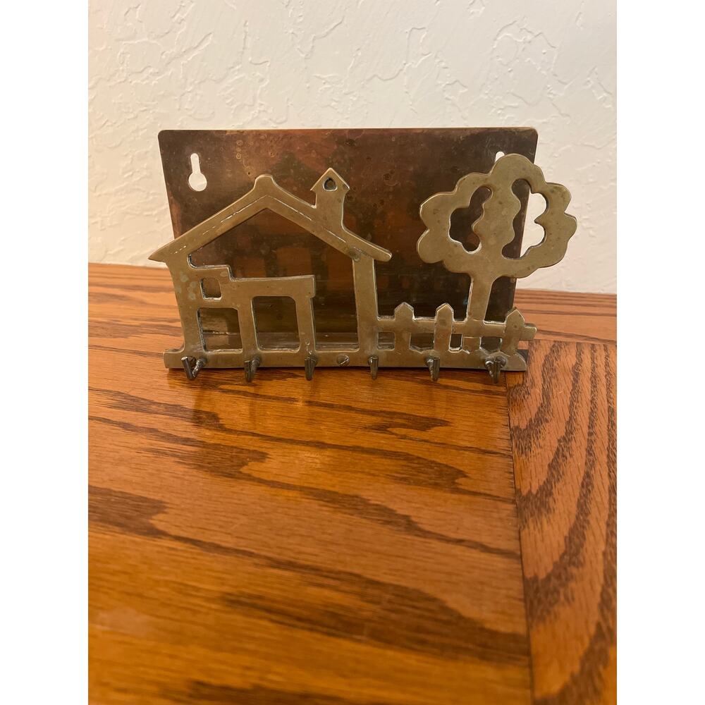 Vintage brass wall hanging mail and key holder